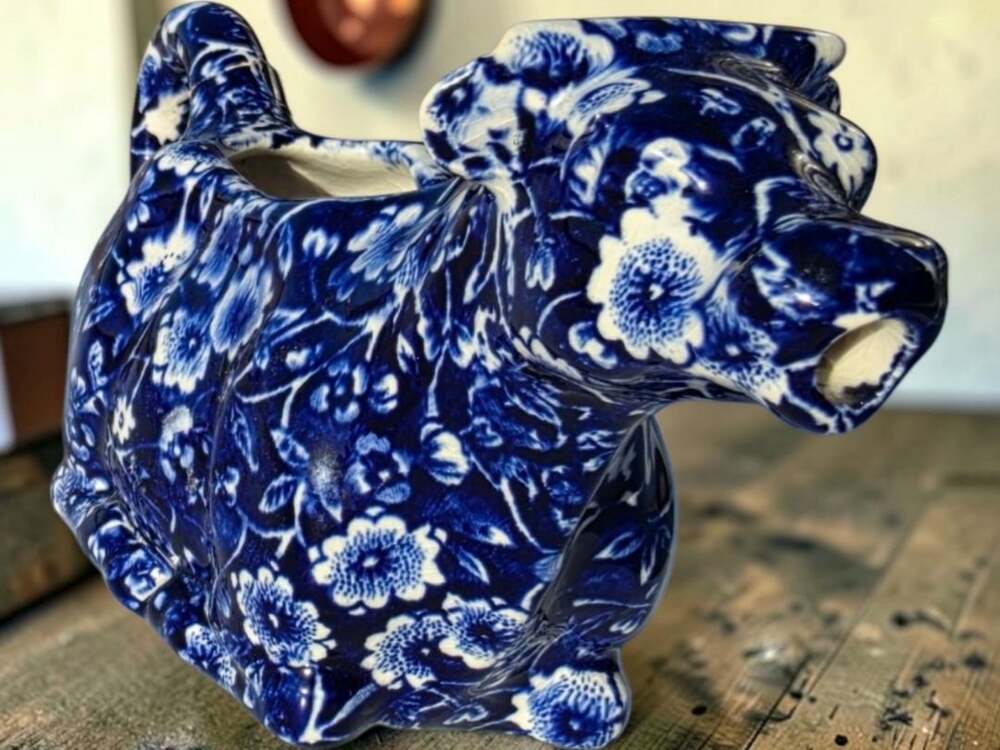 Vintage Royal Crownford Charlotte Cow Creamer Blue White Staffordshire England